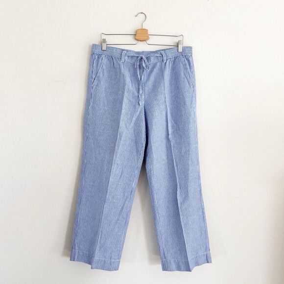 Talbot's Easy Drawstring Pant Linen Cotton Blend Blue and White Stripes 14P - Picture 2 of 7